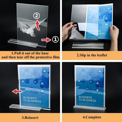 8.5x11 Acrylic Sign Holder 3 Pack Vertical Clear Table Menu Signs Holder,Double Sided Desktop Display Stand Plastic Picture Paper Frame Tabletop Sign Holder for Restaurants, Office, Show Fair, Store