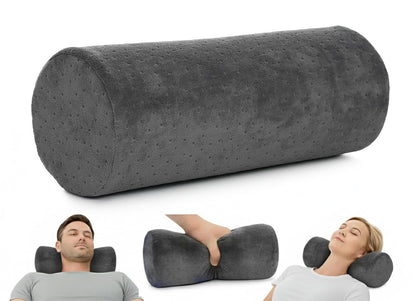 All Sett Health Bamboo Gray Round Cervical Roll Cylinder Bolster Pillow with Removable Washable Cover Ergonomically Designed for Head Neck Back and Legs || Ideal for Spine and Neck Support During Sleep
