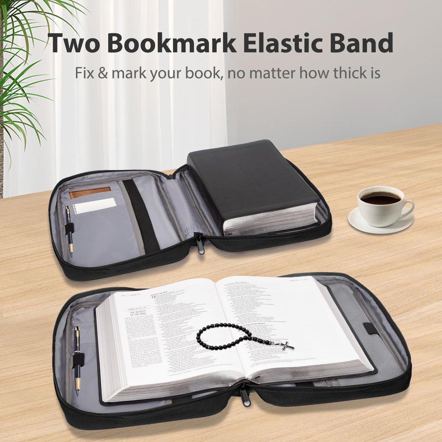 Bible Covers for Men & Women, Bible Case Carrying Church Bag with Book Stand, Bible Bag with Handle, Zipper and Multi-Pockets for Scripture Study Bible Protector (Black)