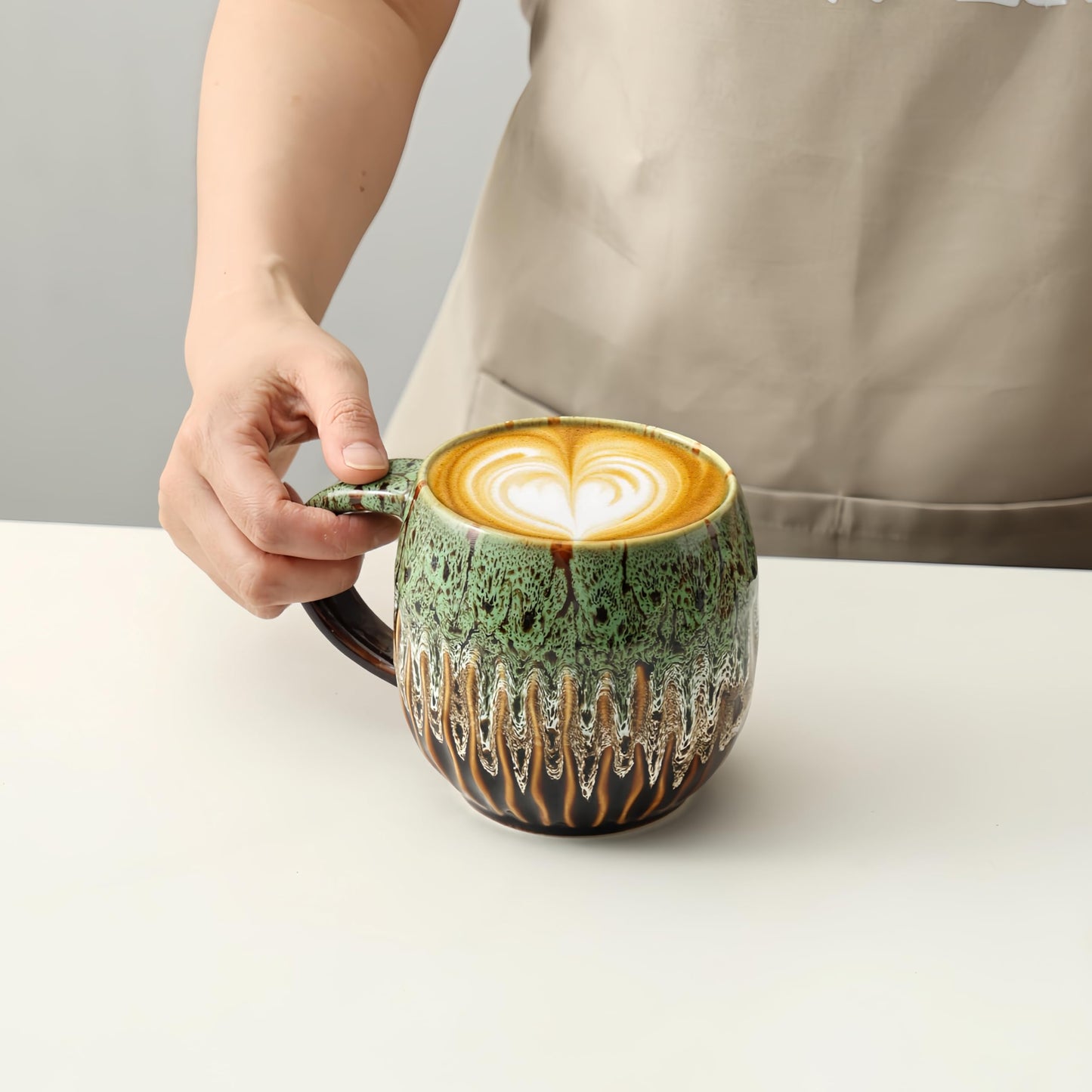 20oz Large Coffee Mug - Unique Handcrafted Look Ceramic Cup, Large Tea Mug, Microwave & Dishwasher Safe (Green)