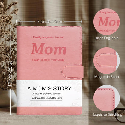Artmag Mom's Life Story Journal with 250+ Prompt Questions, Family Keepsake Book Leather Cover for Mom to Share Her Memories for Birthday Mother's Day Christmas (Pink)