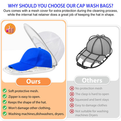 2 Pack Hat Washer Cage Hat Cleaner Hat Washer for Baseball Caps for Washing Machine or Dishwasher for Flat & Curved Hats… White