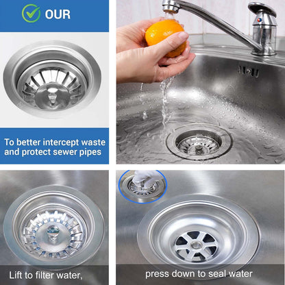QruiLanTu 3-1/2 Inch Kitchen Sink Drain Assembly Kit Stainless Steel Sink Strainer Drain Basket Replacement with Sink Stopper Sealing Lid for Kitchen Bathroom Drain Kit