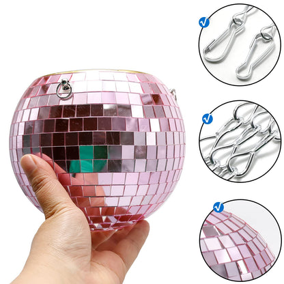 Vkinman 6 Inch Hanging Disco Ball Plant Hanger with Chain and Hook Mirror Disco Plant Holder Hanging Flower Plant Pot Home Decor