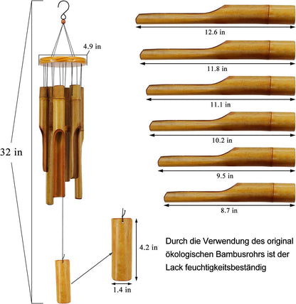 Bamboo Wind Chimes Outdoor,Wooden Wind Chimes with Melody Deep Tone,30" Classic Zen Garden Windchime for Relaxation, Grace.Home Décor for Patio, Garden or Indoor