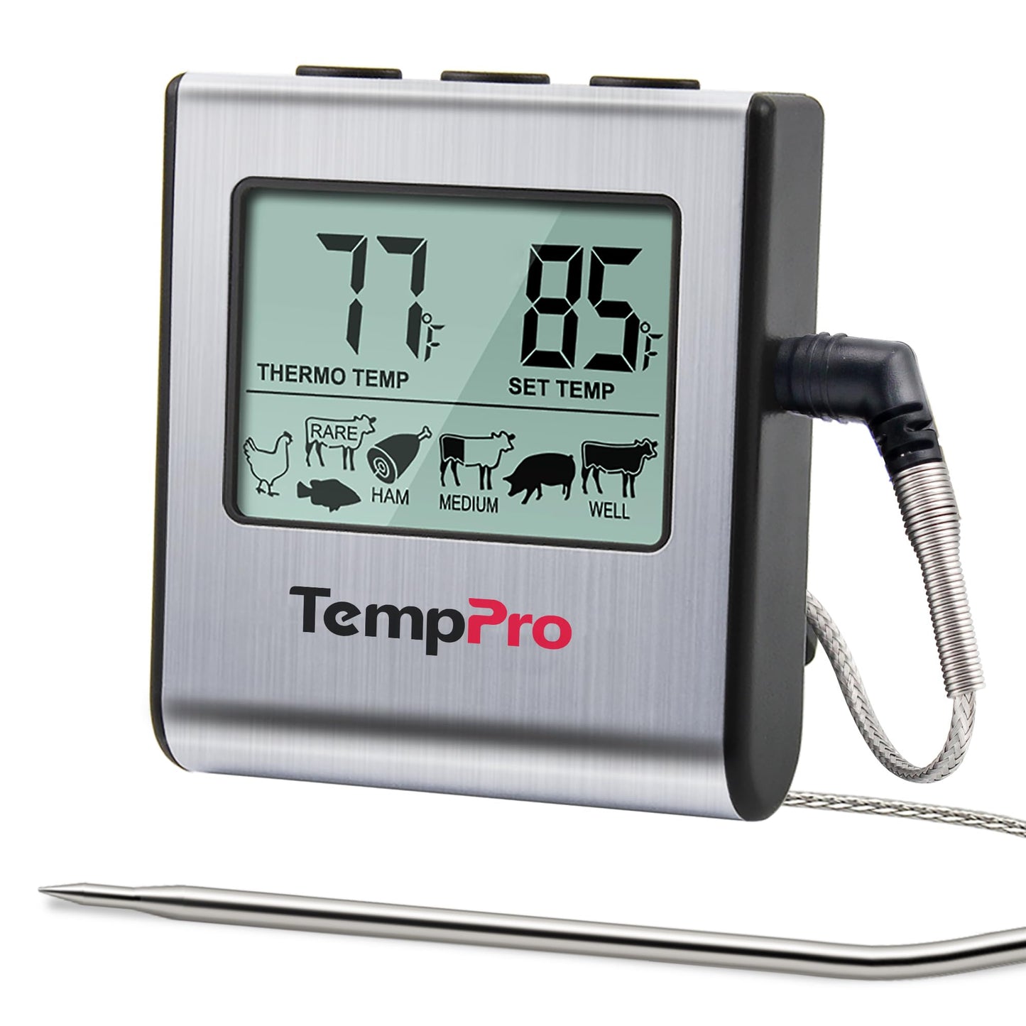 ThermoPro TP-16 Meat Thermometer with Stainless Steel Probe for Indoor Outdoor Use, Digital Cooking Thermometer for Grill, Barbecue, Oven, Smoker, Candy