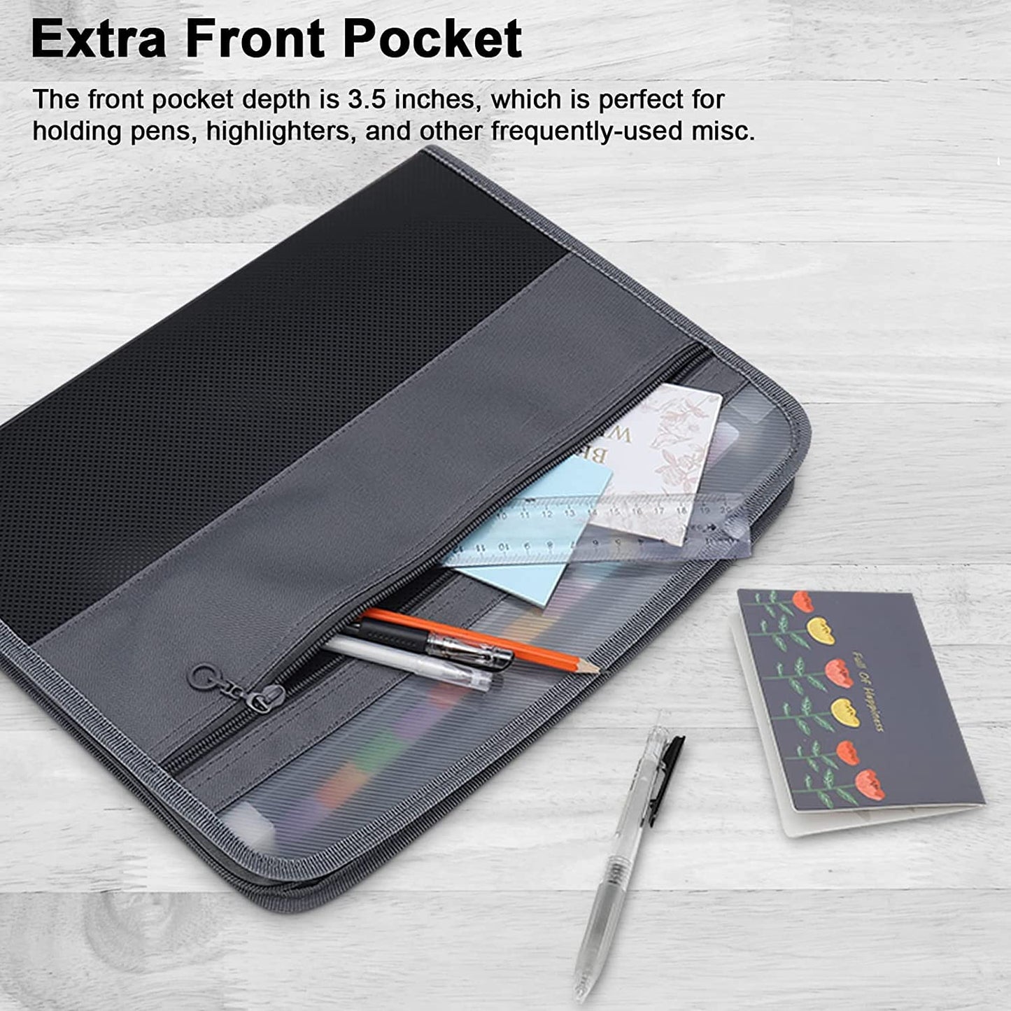 2 Pack A4 Letter Size Accordion File Organizer, 13 Pocket Expanding File Folder with Zipper Closure, Accordion File Folder Document Organizer Expanding Zip File Folder with Sticky Labels, Black