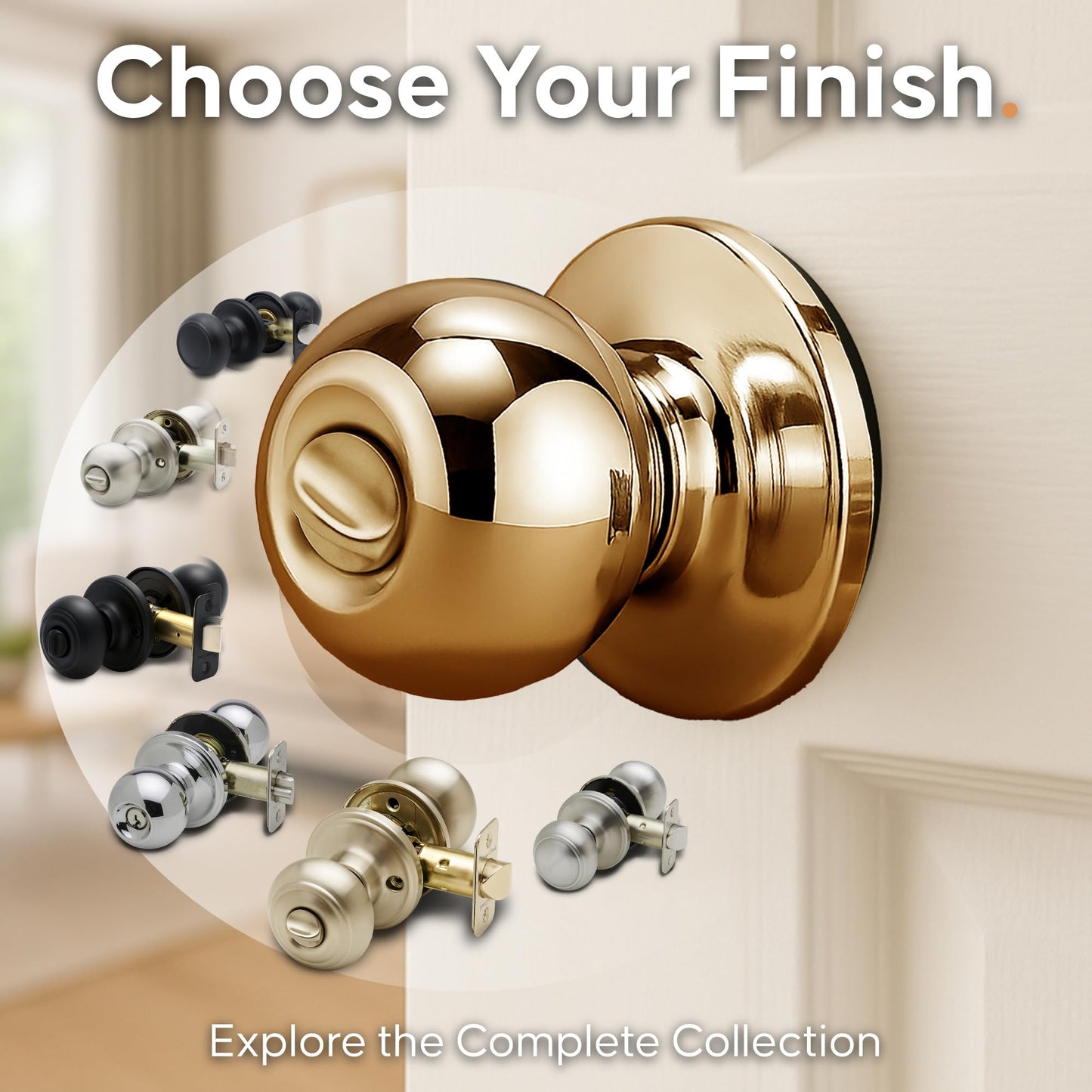 Copper Creek BK2030PB Ball Door Knob, Privacy Function, 1 Pack, Polished Brass