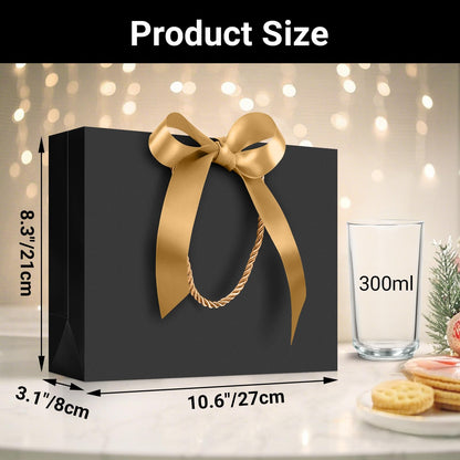 EUSOAR Gift Bags Medium Size, 12pcs 10.6"x3.1"x8.3" Black Kraft Paper Bags with Bow Ribbon Handle, Shopping Thank You Bag Party Favor Gift Treat Bag Bulk for Merchandise Wedding Guests Bridal