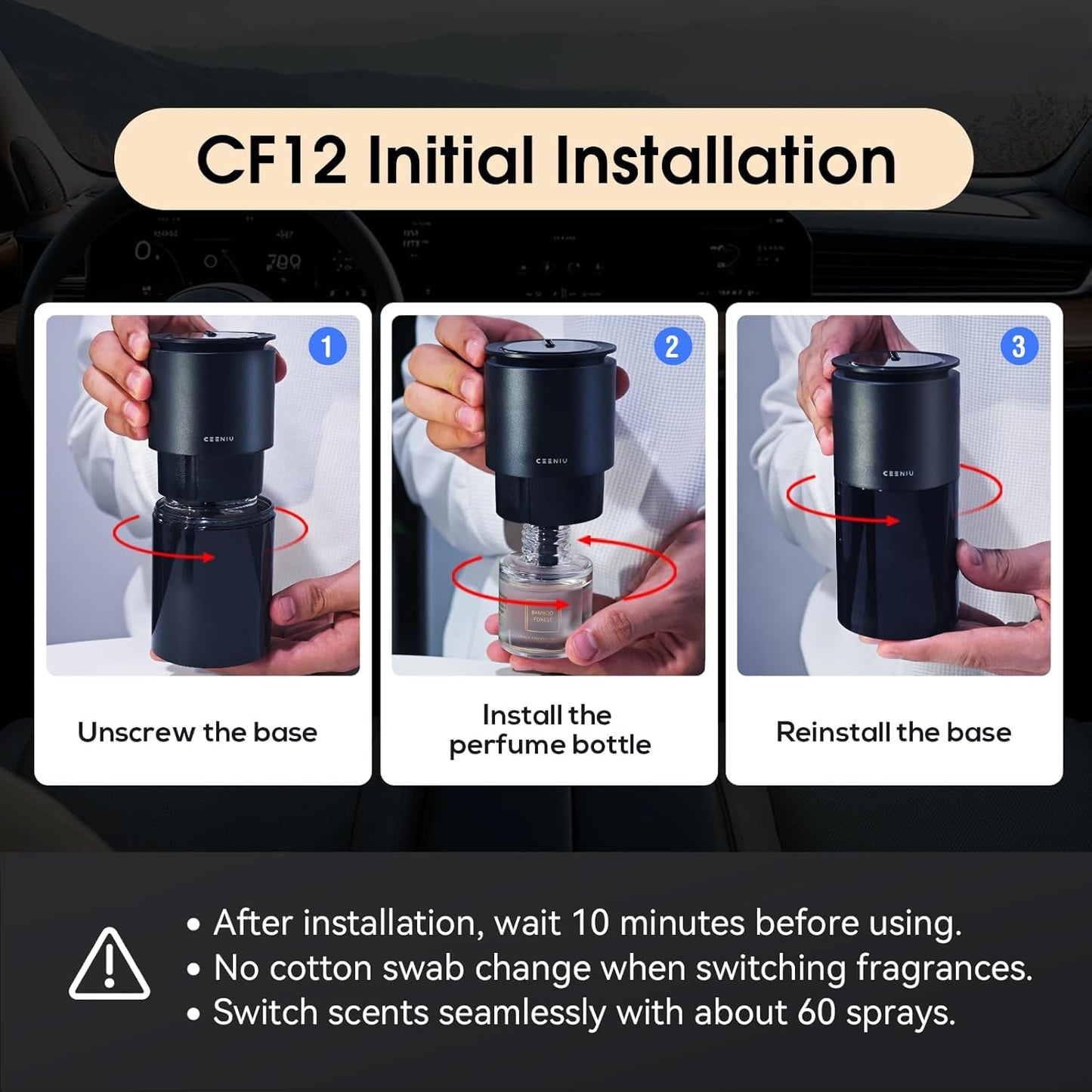 Ceeniu Car Air Fresheners - F26/CF12/F39 Car Perfume Refill 45ml - Pure Cologne Scent - Natural Plant Extracts - Long Lasting - 0% Alcohol 0 Additives