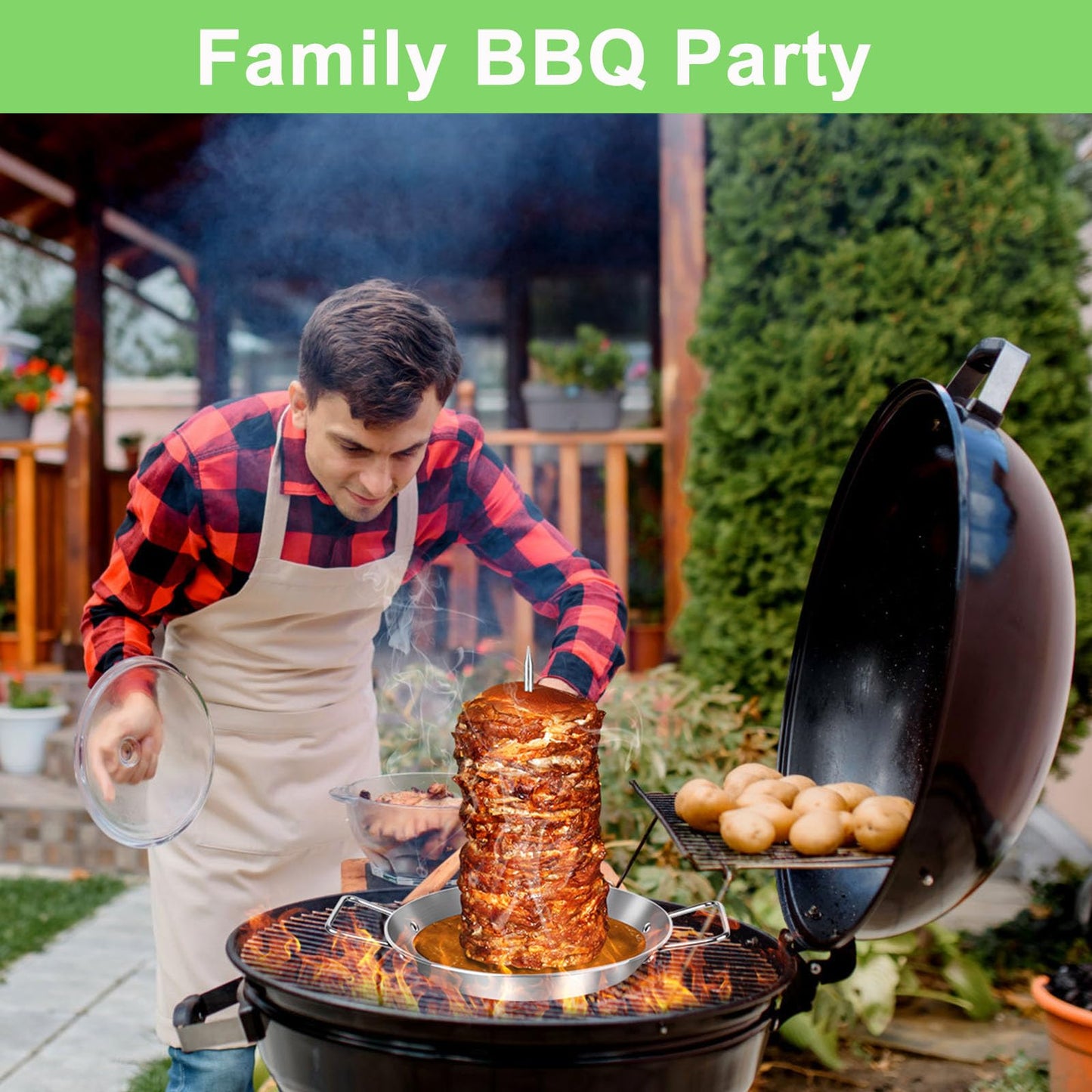Al Pastor Skewer for Grill, Brazilian Vertical Spit Stand 10 Inch Stainless Steel with 5 Removable Spikes (6",8",10",12",14"), for Tacos El Pastor, Shawarma Kebabs Smoker Oven BBQ Dishes