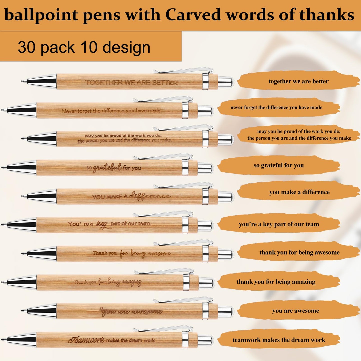 90 Pcs Employee Appreciation Gifts Inspirational Bamboo Ballpoint Pens Thank You Motivational Quotes Pens with Organza Bags and Thank You Cards Encouraging Pen Thank You Gifts for Teacher Colleagues