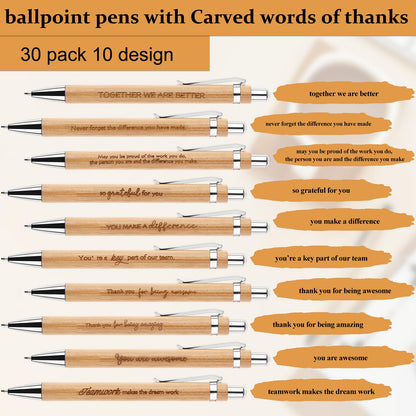 90 Pcs Employee Appreciation Gifts Inspirational Bamboo Ballpoint Pens Thank You Motivational Quotes Pens with Organza Bags and Thank You Cards Encouraging Pen Thank You Gifts for Teacher Colleagues