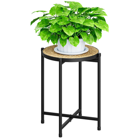 Bamworld Round Plant Stand Indoor Rattan Plant Pedestal Metal Modern Plant Table Shelf for Small Spaces Elegant Flower Holder for Patio Balcony Garden