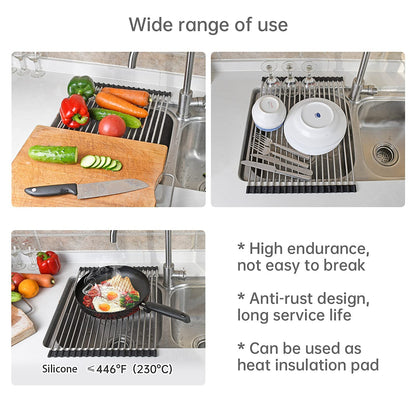 Roll up Dish Drying Rack Over The Sink Kitchen Roll up Sink Drying Rack Portable Dish Rack Dish Drainer (12.79’’21.25’’)