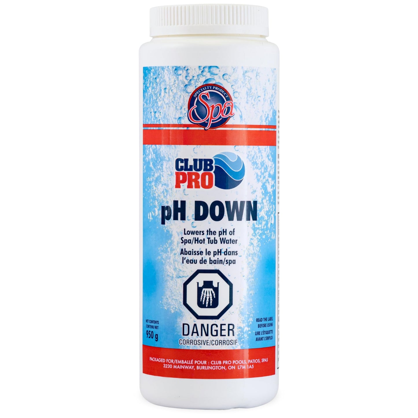 Club Pro | pH Down 950g | Lowers pH in Hot Tub & Spa | Can Be Used with Other Hot Tub Chemicals Such As Bromine Chlorine Alk pH Up & Hot Tub Accessories Such As Puck Floater & Dispenser