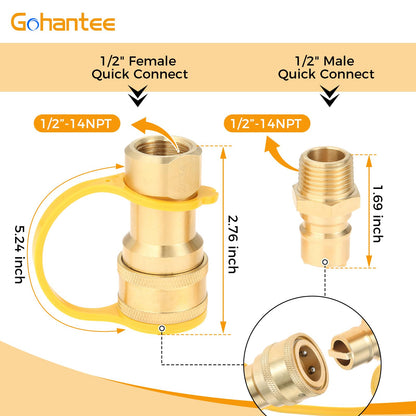 1/2" Gas Quick Connect Kit, Disconnect Connector with Male Insert Plug, Solid Brass 1/2 inch Natural Gas Propane Quick Connect Adapter