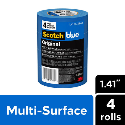 Scotch Painter’s Tape ScotchBlue Original Painter's Tape, Multi-Surface, 36 mm (4 Rolls) - 2090-1.41 Inch X 60 Yards, Blue (2090-36EP4)