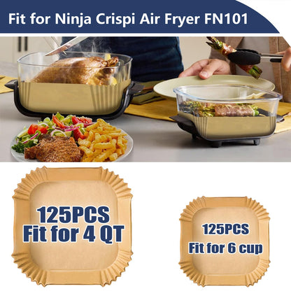 Air Fryer Liners for Ninja Crispi, Airfryer Liners Set of 250PCS Ninja Crispi Accessories for Ninja FN101 4QT&6 Cup Glass Containers, Ninja Crispi Air Fryer Cooking System Accessories