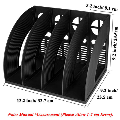 SAYEEC Sturdy Desktop 4 Compartment Black Magazine Holder Plastic Desk File Folder Office Organizer File Dividers Document Cabinet Rack Storage Box