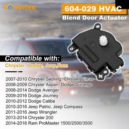 604-029 HVAC Heater Air Blend Door Actuator Replacement for Chrysler 200 Cirrus Aspen Sebring Dodge Avenger Caliber Durango Journey Jeep Patriot Compass Wrangler Ram ProMaster 68018109AA 604029