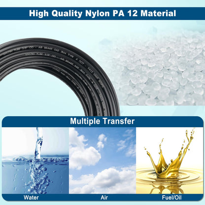 Boeray 50FT 3/8 DOT Air Line SAE J844 PA12 Nylon Air Hose with Cutter 3/8” OD Pneumatic Tubing DOT Approved 3/8 Air Brake Hose for Air Suspension Kit Truck Trailer Brake System & Fluid Transfer 15.5m