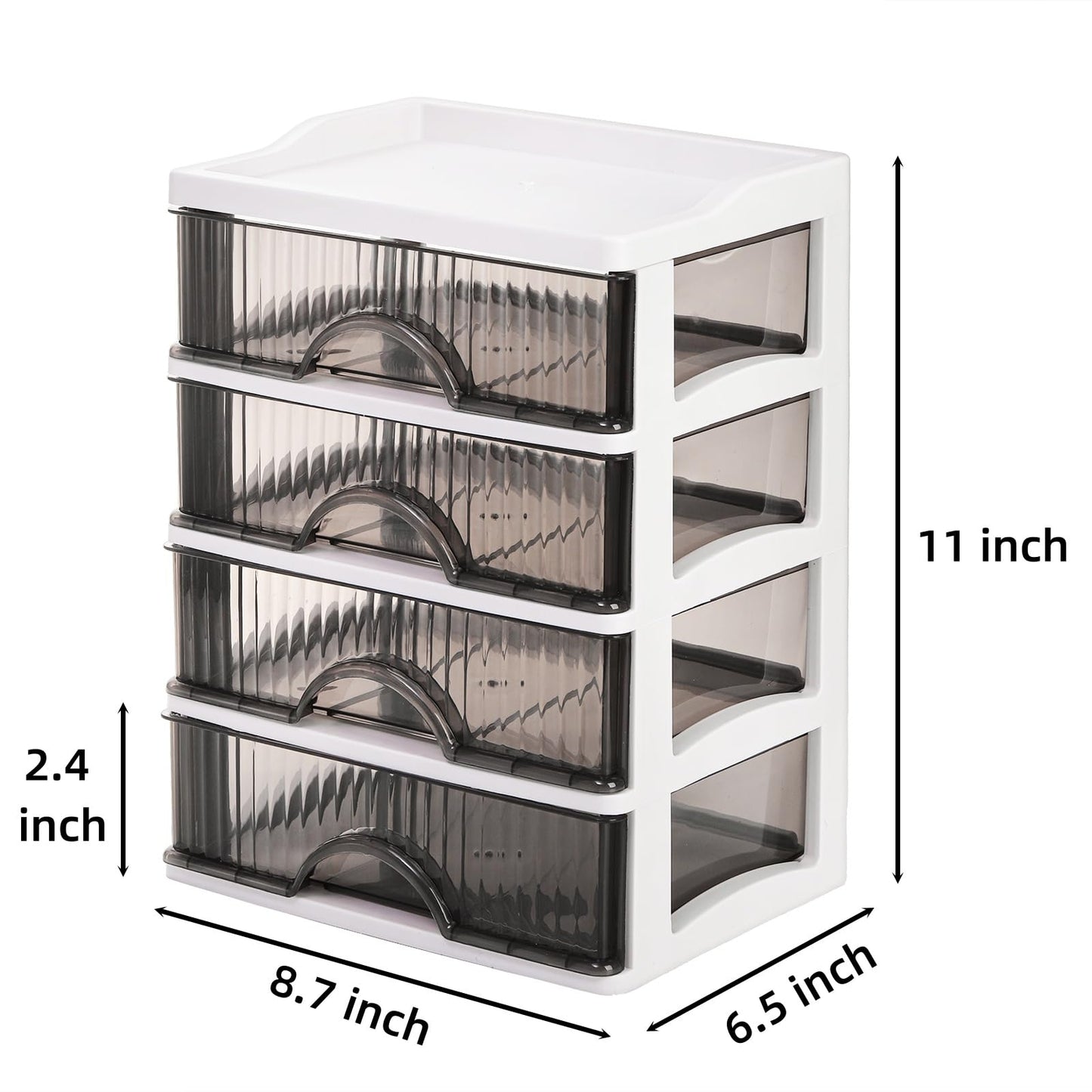 WRINGKIT 4 Drawer Desktop Storage Unit, Small Plastic Drawer Storage, White Frame Desktop Organizer with Drawers, Storage Container Case for Office Supplies, Bathroom, Study