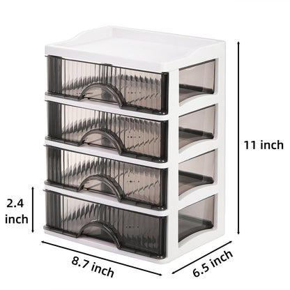 WRINGKIT 4 Drawer Desktop Storage Unit, Small Plastic Drawer Storage, White Frame Desktop Organizer with Drawers, Storage Container Case for Office Supplies, Bathroom, Study
