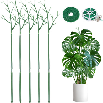 5 Pack Stackable Monstera Plant Support Stakes, 39.4 Inch Climbing Plants Support Structures with Twist Plant Ties, Plastic Plant Sticks for Monstera, Pothos, Philodendron, Green