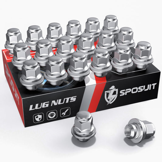 Sposuit M12x1.5 Lug Nuts - Replacement for 1983-2023 Toyota Camry, 2001-2023 Highlander, 1996-2023 RAV4, 1998-2023 Sienna - OEM Factory Style Mag Seat Chrome Lug Nut with Washer(20 Pcs)