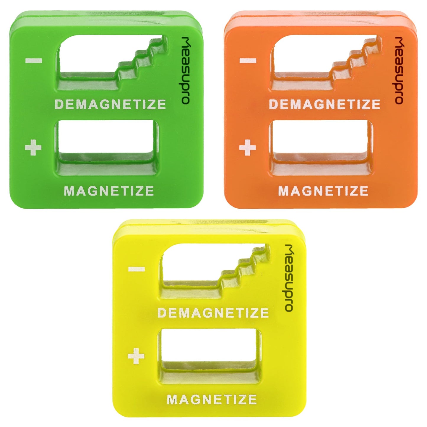 MeasuPro Demagnetizer and Magnetizer For Screwdrivers Tips, Bits, and Small Tools, Large or Big Screws, Drills, Drill Bits, Sockets, Nuts And Nails, 3 Pack Green, Yellow, Orange