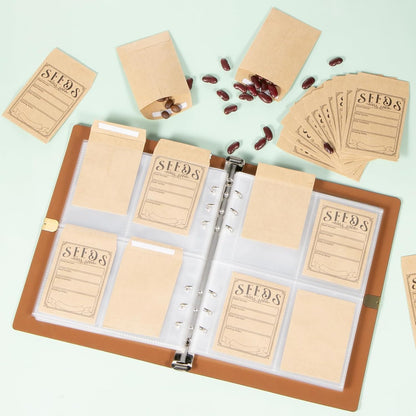 150Pcs Seed Packets Envelopes, Seed Storage Organizer Binder with Resealable Self Sealing Seed Saving Envelopes Garden Seed Storage Envelope for Vegetable (Brown)