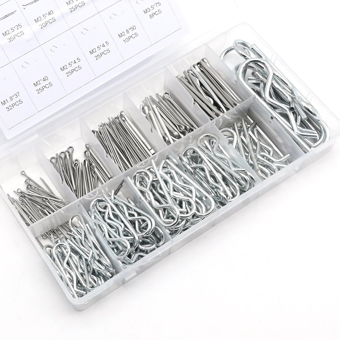 UOIENRT 250Pcs Hairpin Cotter Pin Assortment Kit, Cotter Key R Clips, Cotter Pins and Cotter Pin Set for Hitch, Lawn Mower, Truck (Zinc Plated Steel)