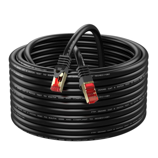 Abireiv Cat6 Outdoor Ethernet Cable 65ft,Outdoor Shielded Grounded UV Resistant Waterproof Buried-able Network Cord Compatible for Ca6/Cat5/Cat5e,for Game,Router,LAN,TV