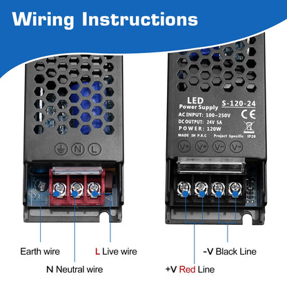 PZETCEIR LED Driver 24V 120W 5A Slim LED Power Supply, AC 110V to 24V DC Adapter, Constant Voltage LED Transformer for Strip Lights, Bulbs, Garden and Cabinet Lights