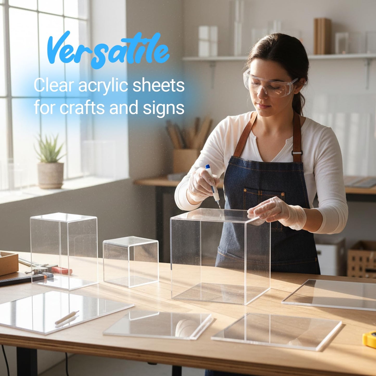 12 x 12” Clear Acrylic Sheet Cast Plexiglass (4-Pack) – 1/8” Thick; Use for Craft Projects, Signs, DIY Projects and More; Cut with Cricut, Saw or Hand Tools – No Knives