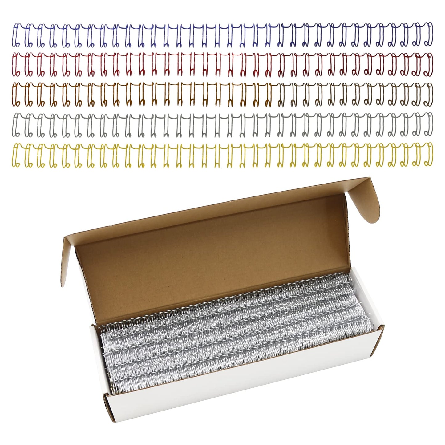 Aynaxcol 100 Pack Metal Twin Loop Binding Wire Coils, 32-Loop, 3/8" Mixing Color Double Loop Wire Binding Rings Wire, 3:1 Pitch, Multi Color Binding Spirals 10mm
