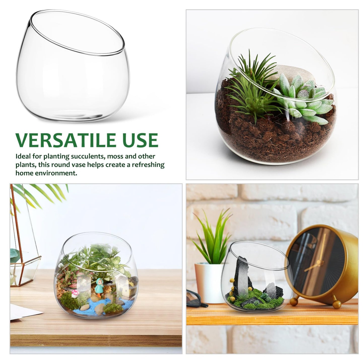 Toddmomy Slanted Mouth Glass Vase Plant Terrarium 1.86 Inch Transparent Planter for Indoor Succulents Moss Small Decorative Bowl Vase for Home Office Garden