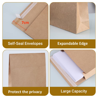 zmybcpack 25 Pack 9.4" x 13.2" Large Expandable Envelopes, Kraft Expansion Envelopes Peel and Seal Catalog Envelope for Documents, Magazines, Photos