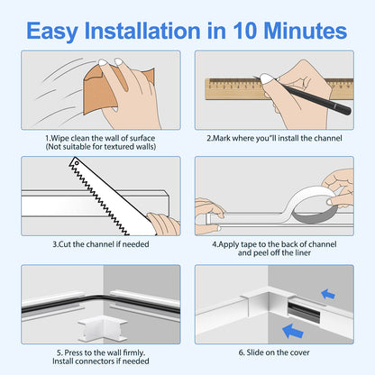 Yecaye 250" Cable Concealer, 16 Pack Cord Hider Wall Cable Management System, Paintable PVC Wire Cover Raceway Kit for a Power Cord, Ethernet Cable, Speaker Wire, Each L15.7in, W 0.59in H 0.4in, White