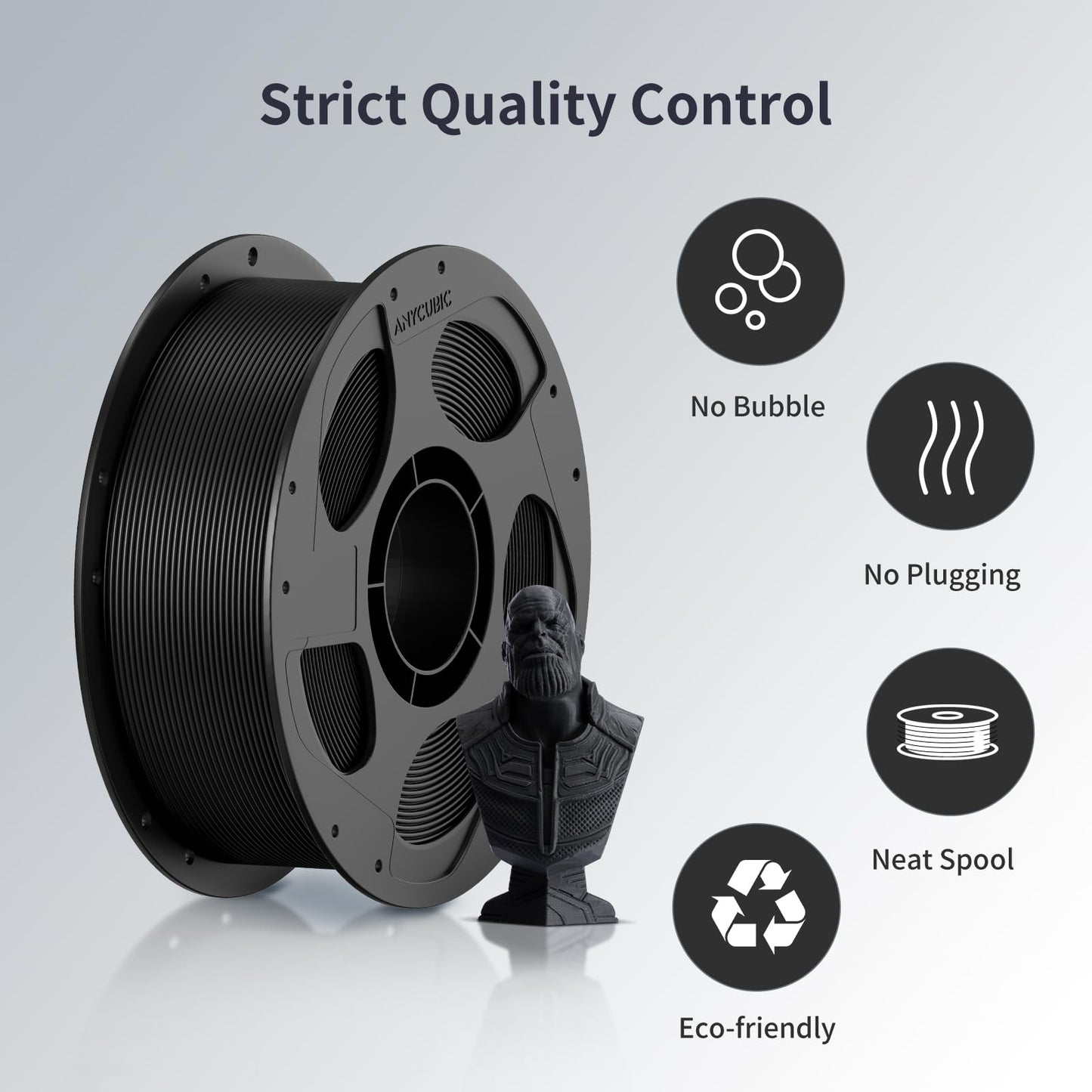 ANYCUBIC PLA 3D Printer Filament, Intelligent Identification 3D Printing PLA Filament 1.75mm Dimensional Accuracy +/- 0.02mm, 1KG Spool (2.2 lbs),Black