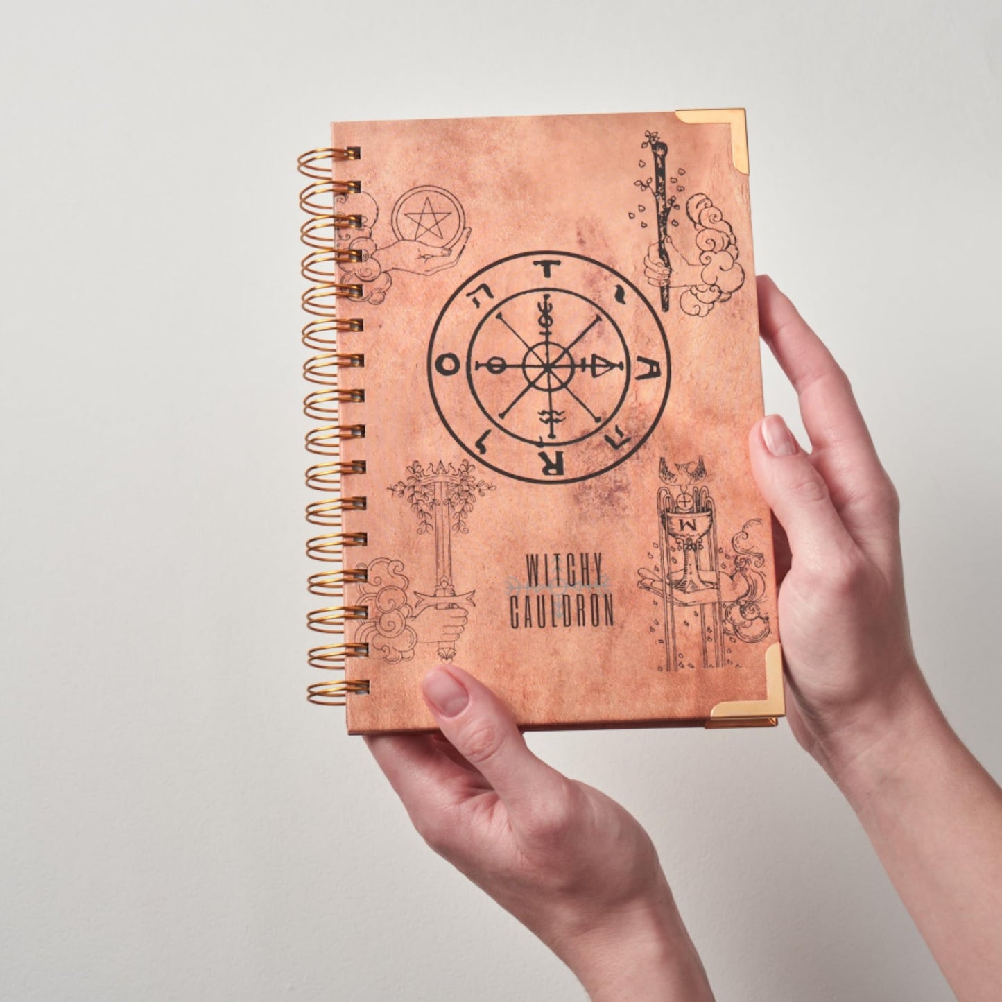 Witchy Cauldron Tarot Journal with Stickers — Daily Tarot Planner for Beginners — Spiral Bound Tarot Workbook with Moon Phases, Astrology & Card Meanings — 206 Pages, Thick Bleed-Proof Paper
