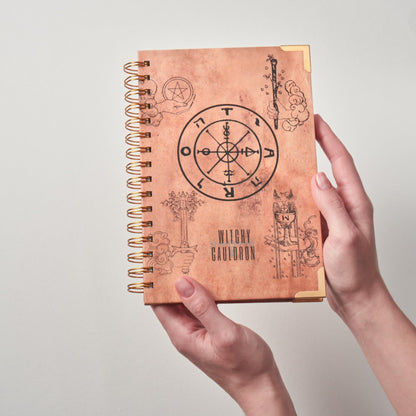 Witchy Cauldron Tarot Journal with Stickers — Daily Tarot Planner for Beginners — Spiral Bound Tarot Workbook with Moon Phases, Astrology & Card Meanings — 206 Pages, Thick Bleed-Proof Paper