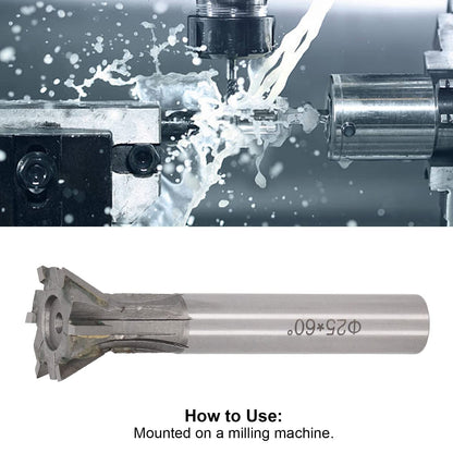 Dovetail Milling Cutter 6 Flute 60 Degree 25mm Diameter Carbide End Mill Straight Shank for General Ferrous Nonferrous Metals Machining