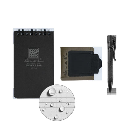 Rite in the Rain All-Weather Monsoon Adhesive Pen and Card Holder Kit, Black 3” x 5” Top-Spiral Notebook, and All-Weather Black Bolt-Action Pen (No. PH2-KIT)