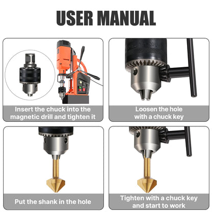 Vearter 1/16''-1/2'' Magnetic Drill Chuck Adapter, 3/4'' Weldon Shank with Chuck Key, 1/2''-20 UNF Thread Drill Bit Adapter, Mag Drill Chuck for Magnetic Drill