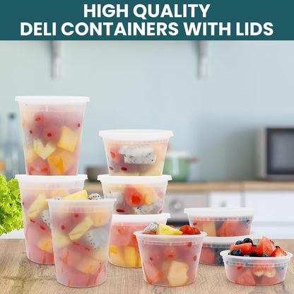 WGCC Deli Containers with Lids 48 Sets- Disposable Soup Containers 8oz, 16oz, 32oz - Plastic Containers with Lids, Food Container Leakproof, BPA Free/Microwave/Freezer/Dishwasher Safe