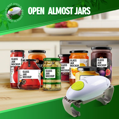 YUET Electric Jar Opener - Portable, Strong, and Hands-Free Automatic Opener for New Sealed Jars - Kitchen Gadget Tool with Large Push Button and Sharp Edge-Free Design (White)
