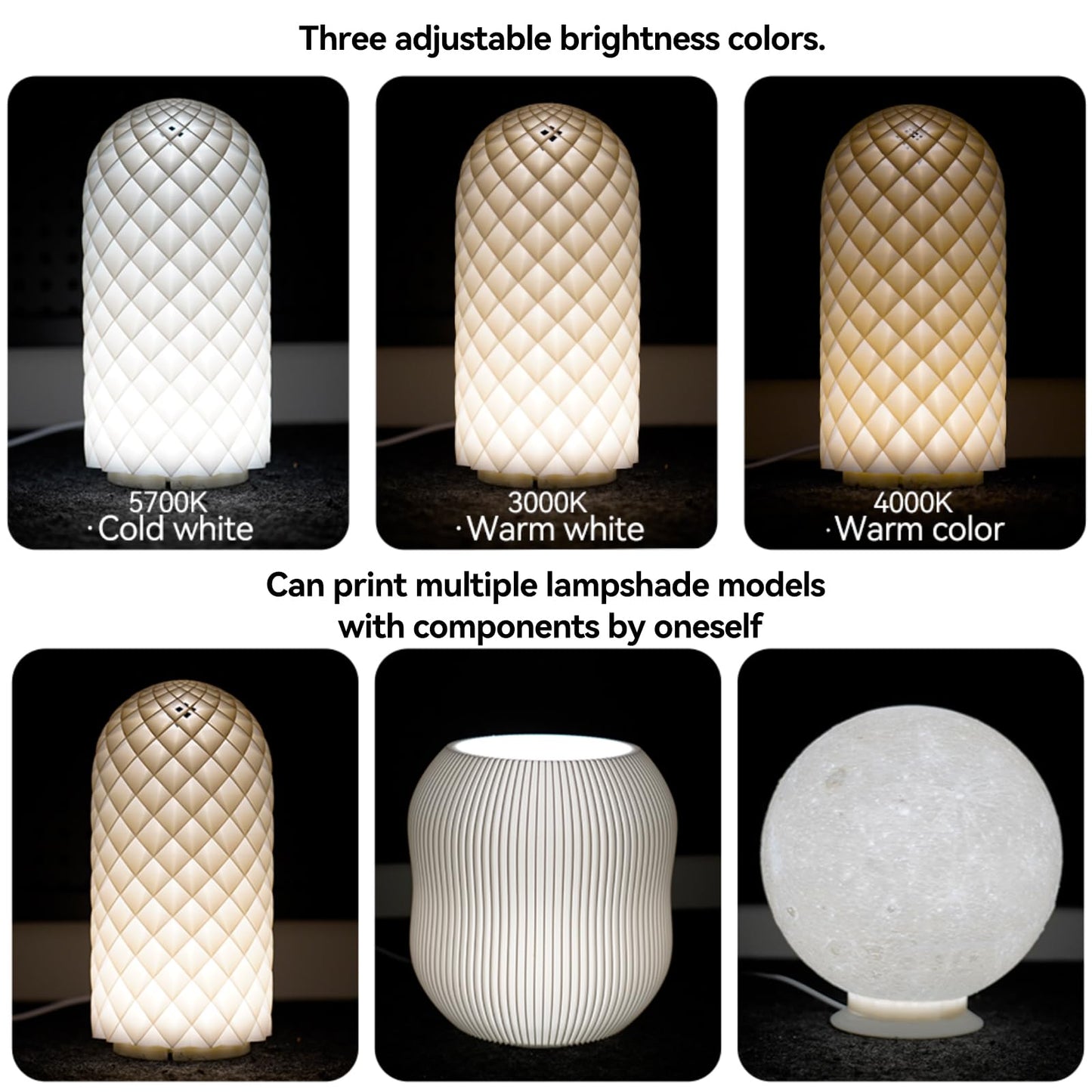 BambooSegD 3PCS LED Lamp Kit 001 Three Colors for Bambu Lab H2D/X1/P1P/A1 mini Makerworld for anycubic Makeronline 3D Printer Light DIY Hardware Model Spare Parts 5V USB Powered, 3000K Warm Light