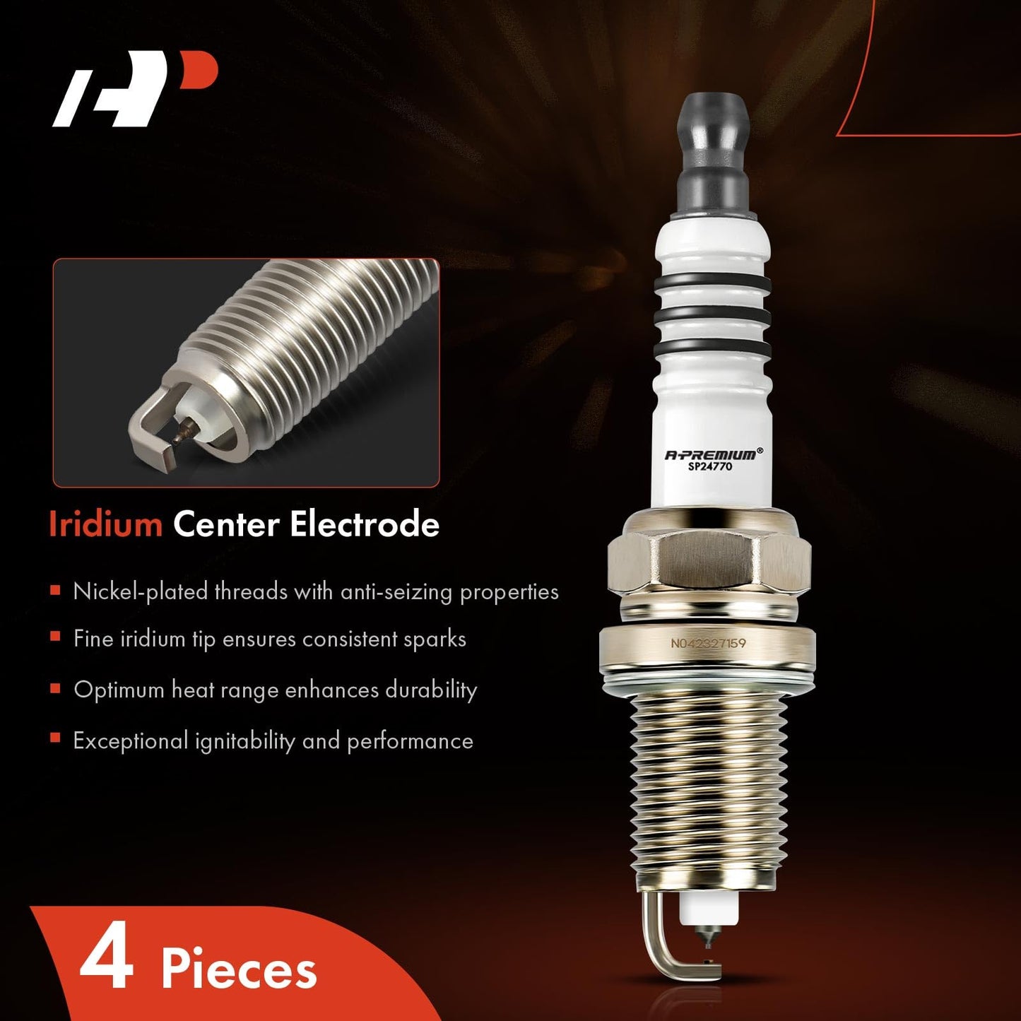 A-Premium 2477 Iridium Platinum Spark Plugs (Pack of 4) Compatible with Honda, Hyundai, Kia & Jeep Cars - CR-V, Civic, Accord, Elantra, Soul, Odyssey, Compass, Journey, Patriot, 1990-2020, 1.6L-2.4L